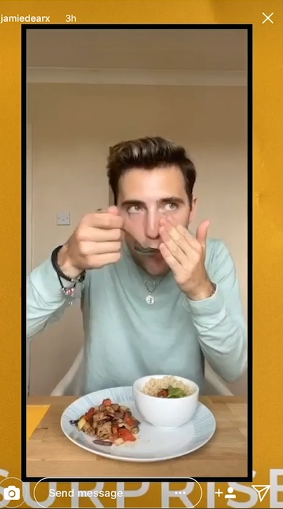 3b. Influencer (Jamie Dear @jamiedearx) eating THIS Isn't Chicken thinking it's real meat